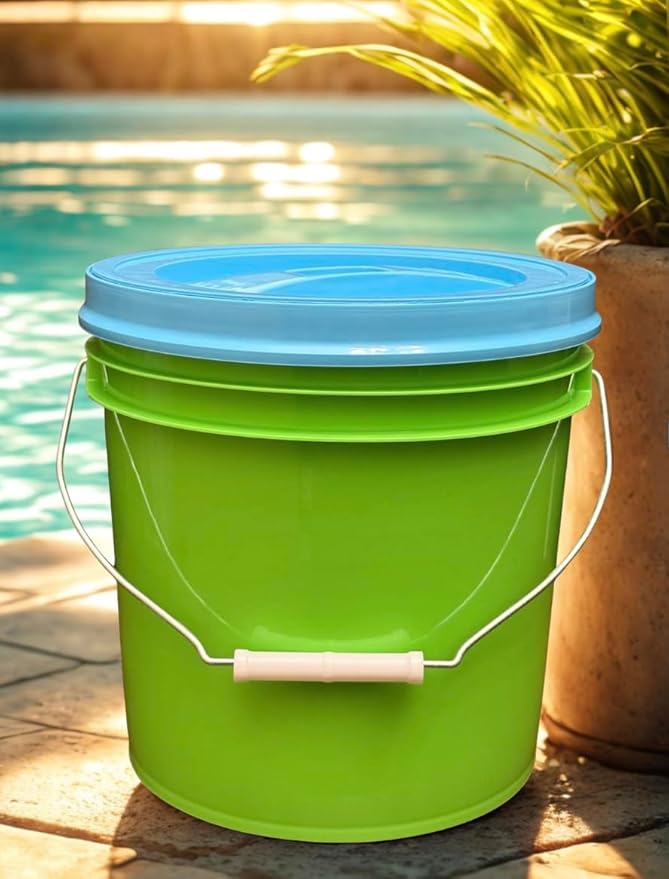 House Naturals 2 Gallon Food Grade - BPA Free Made in USA Buckets Lime Color pails with Screw On Gasket Lids (2, Lime - Aqua lids)