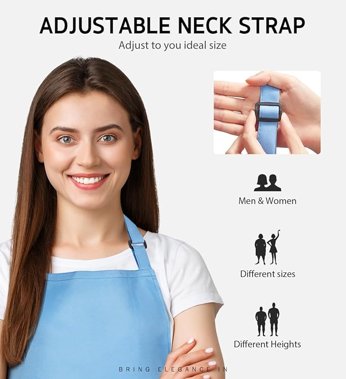 Syntus Adjustable Bib Apron with 2 Pockets Cooking Kitchen Aprons for Women Men Chef