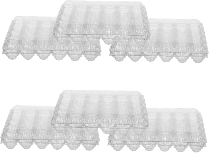6pcs Clear Plastic Egg Cartons Capacity Bulk Storage Organizer Box with Lid Stackable Reusable Egg Holder for Refrigerator Farm Market Business Use