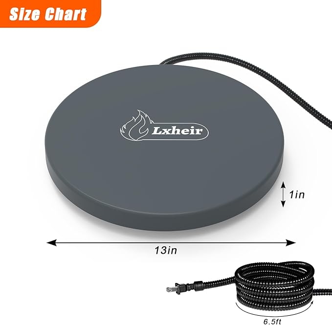 Chicken Water Heater, 13'' Heated Base for Metal Plastic Poultry Founts Waterer 3-5 Gallons, Poultry Water Heater Base for Chicken Turkey Goose Duck Pigeon Drinker in Winter Grey