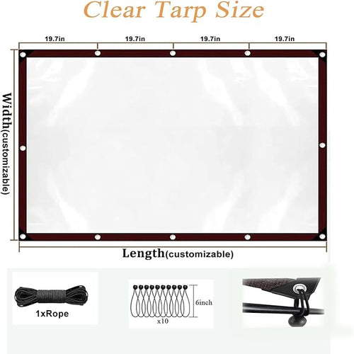 11x14FT Clear Vinyl Tarp, Clear Tarps Heavy Duty Waterproof with Grommets UV/Tear Resistant, Clear Plastic Tarp for Outdoor Porches Patio Enclosure Greenhouse Chicken Coop Cover
