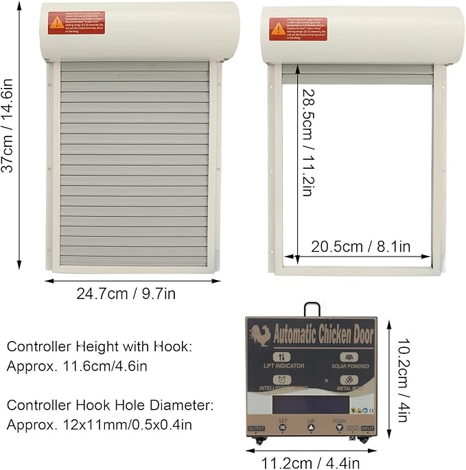 Solar Powered Chicken Coop Door, Automatic Electric Poultry Door Opener with Timer and Remote Control for Home and Farm Use (White)