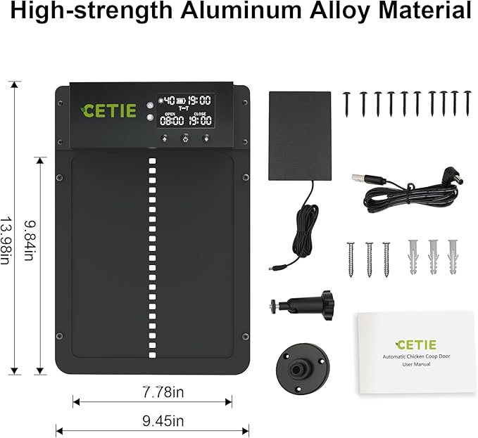 Automatic Chicken Coop Door,Chicken Coop Door with LCD Display,Multi-Modes for Chicken Door,Run Chicken Automatic Door with Anti-Pinch Feature,Solar Chicken Coop with Timer & Light Sensor