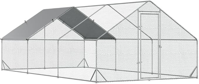 Large Metal Chicken Coop with Waterproof Cover, Walk-in Design Galvanized Steel Run for Chickens, Rabbits, Ducks, Outdoor Use