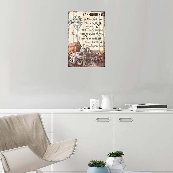 Vintage Metal Tin Sign Rustic Truck Windmill and Sunflower Farmhouse Wall Decor Retro Signs Decoration Home House Yard Plaques Funny Novelty Garage Room Kitchen 8x12 Inch