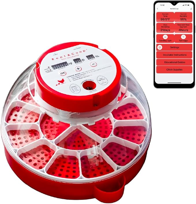 RentACoop 16-Egg Smart Incubator – App Controlled, Auto-Turn, Built in Candeling Light Perfect for Chickens, Ducks, and Quail!