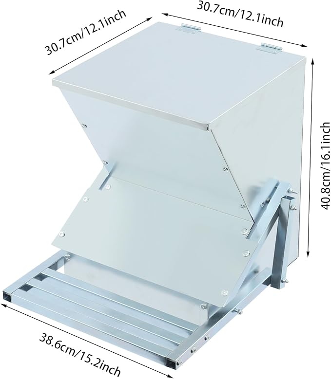 Automatic Chicken Feeder, 11LB Step-On Poultry Feeder for Hens and Ducks, Galvanized Steel Outdoor Chicken Feed Dispenser with Lid, Metal Chicken Feed Box for Coop or Farm