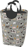 Farm Animals Laundry Basket Cow Foldable Laundry Hamper Pig Collapsible Laundry Baskets with Handles Clothes Hamper Laundry Tote Bag for Dorm Family Storage Bin 50L