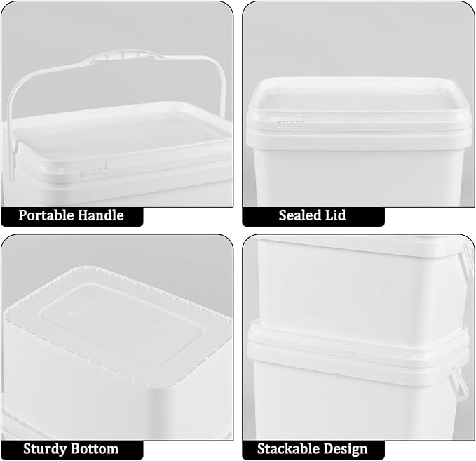 3 Gallon Food Grade Bucket with Lids, Plastic Utility Bucket Pail, 4 Packs