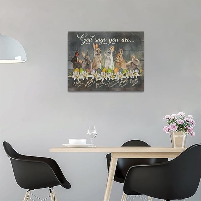 banonaty Easter Bunny Wall Art Rabbit Pictures Wall Decor God Says You Are Canvas Prints Modern Artwork Home Decoration For Kids Room Bathroom Bedroom Kitchen Office Framed 16''x12''