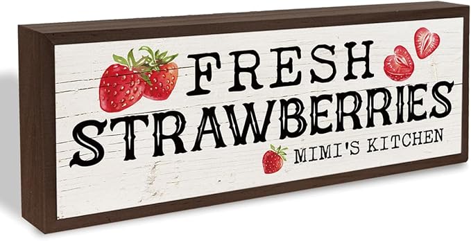 Mimi's Kitchen Wood Sign, Fresh Strawberries Sign, Country Style Wall Decor, Framed Wooden Hanging Signs, Kitchen Wall Art, Gift for Mimi Grandma 9.5x3.1x1 inches