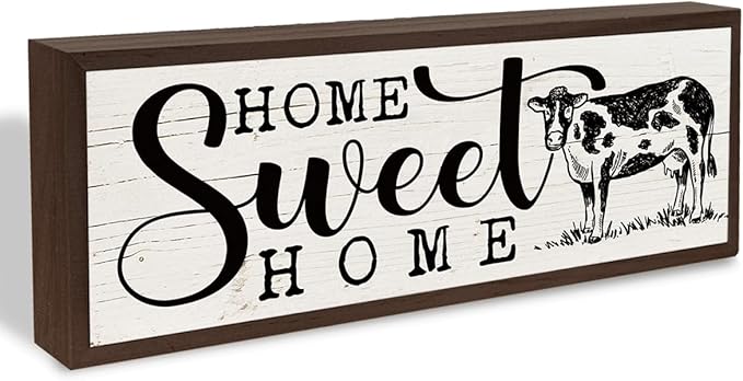 Rustic Home Sign, Sweet Home Decor, Framed Wall Plaque, Farmhouse Decors for Front Door Porch Living Room, Housewarming Decor, Rustic Framed Wooden Sign 9.5x3.1x1 inches