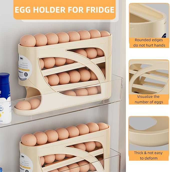 Egg Holder for Fridge,Egg holder countertop,Space-Saving Automatic Rolling Egg Dispenser for Refrigerator,4 Tiers egg dispenser Holds up to 30 pcs, Dispenser for Fridge