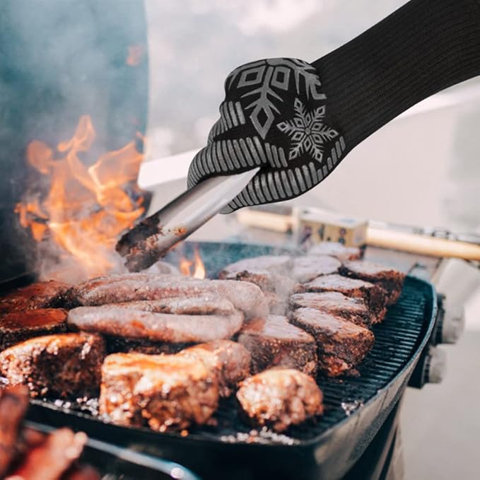 Comsmart BBQ Gloves, Heat Resistant Glove, Silicone Non-Slip Grill Gloves, Fireproof Oven Gloves BBQ Grill Accessories for Grilling, Barbecue, Cooking, Baking, Gray
