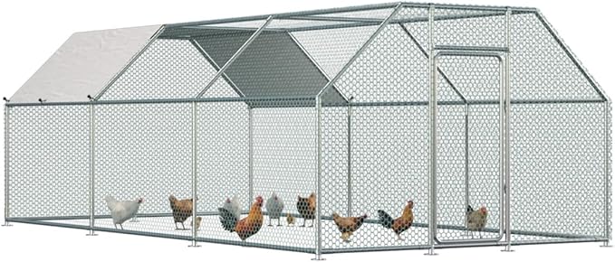 Esright Extra Large Metal Chicken Coop Run for Yard with Cover, 19.5x10x6.4 FT Walk-in Chicken Pen for Outdoor, Backyard, and Farm, Hen Cage House Suitable for 15-20 Chickens and Other Poultry