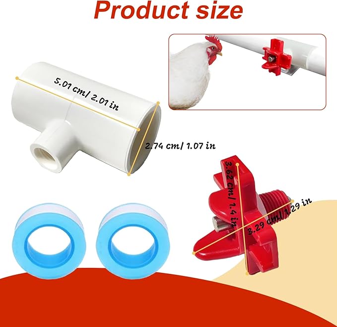 Automatic Chicken Waterer for Ducks Quail Bird Outdoor, Plastic Chicken Water Feeder Bowls Poultry Water Feeder Kit for Chicks, Duck, Goose, Turkey and Bunny (White and Red, 10 Pack)