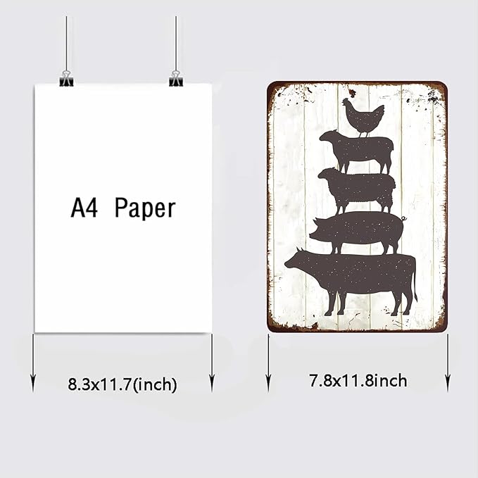 Chic Farm Animals Metal Sign Vintage Style Wall Decor for Farmhouse Gift 12x8 Inches
