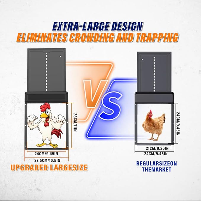 Large Size Automatic Chicken Coop Door Solar Powered Chicken Door with Independent LCD Display and Remote Control, Anti-Pinch & Aluminum Alloy Weather Proof Electric Coop Accessories with 4 Modes