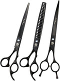Purple Dragon 8.0 inch Professional Dog Grooming Hair Cutting Scissor &Curved Scissor&Chunker Shear Kit with Bag - for Pet Groomer or Family DIY Pet Use