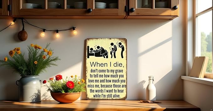 Don't Wait Until I Die to Say You Love Me – Funny Vintage Tin Sign (12x8 Inch) – Retro Wall Art for Home, Kitchen, Bar, Club, Garden, Farmhouse – Great Gift for Family or Friends