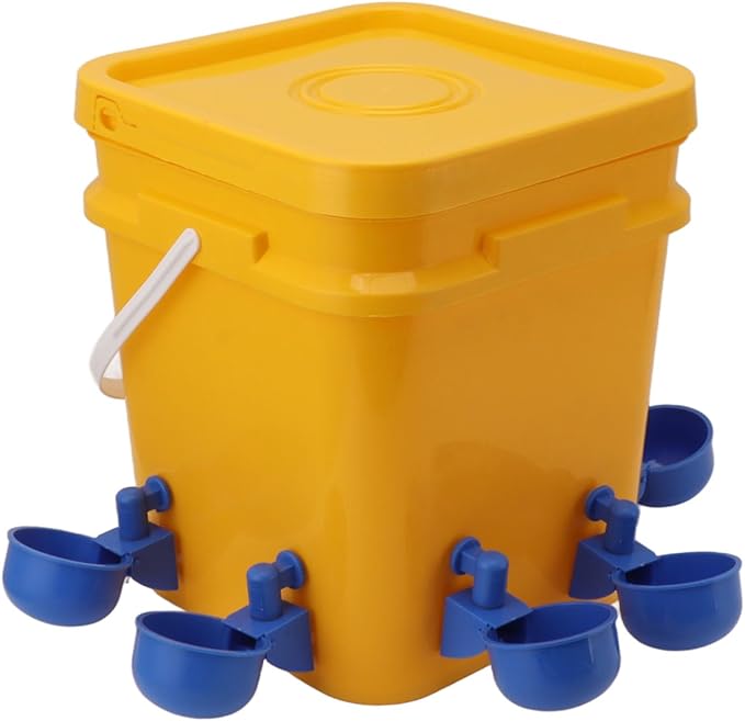 High Capacity Automatic Chicken Waterer Bowl with 12L Handheld Bucket Gravity Watering System for Quail, Easy Installation - Durable Plastic (Bucket + Blue Bird Bowl + Black Screws)