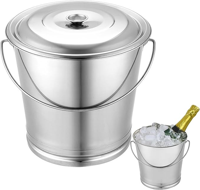 Stainless Steel Bucket with Lid, 8L Stainless Steel Compost Bin, Large Capacity Food Storage Containers, Portable Metal Bucket with Handle for Rice Flour Grain