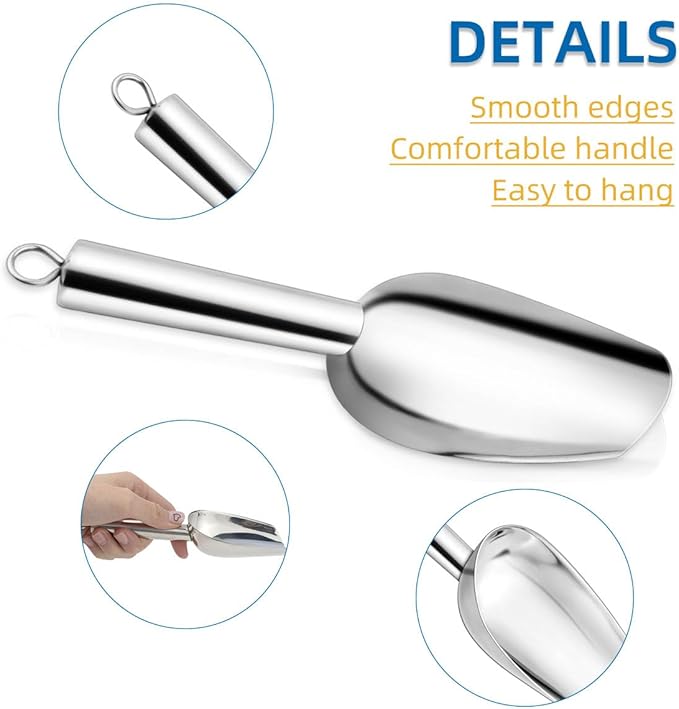Stainless Steel Ice Scoop Metal Scoop for Candy Pet Food Flour Coffee Beans Sugar Kitchen Ice Scooper for Ice Maker Dishwasher Safe Small Food Scoops for Bar Party Wedding Utility Scoops (Silver)