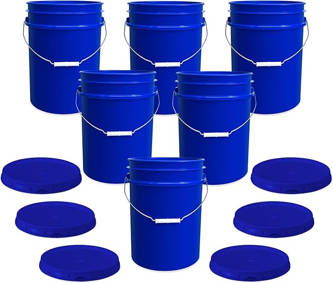 ePackageSupply 5 Gallon Bucket with Airtight Lid | Made in USA | Food Grade | Heavy-Duty Premium HPDE Plastic | Durable 90 Mil All Purpose Pail | Easy Stack and Store | BPA Free | 6 Count