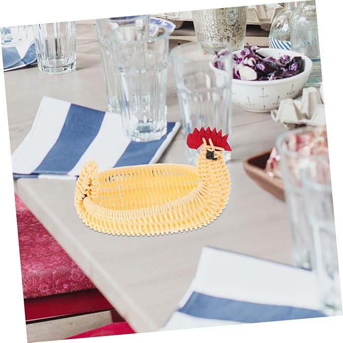 SUPVOX Animal Shaped Woven Basket Decorative Egg Holder for Easter Charming Farmhouse Fruit Basket for Kitchen Living Room Bedroom Fun Cartoon Chicken Design Versatile Storage