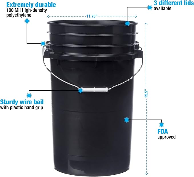 Hudson Exchange Premium 7 Gallon Bucket, HDPE, Black