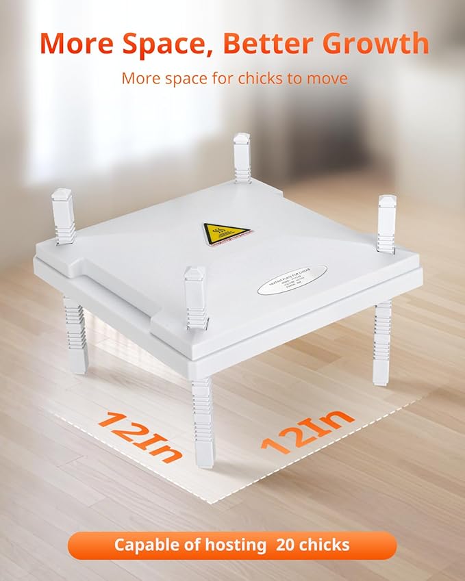 Chick Brooder Heating Plate, 12"x12" Chick Heat Plate with Adjustable Height & Angle, 30W Lower Energy Chick Heater Brooder Plate with Temperature & Time Control, Suitable for 20 Baby Chicks