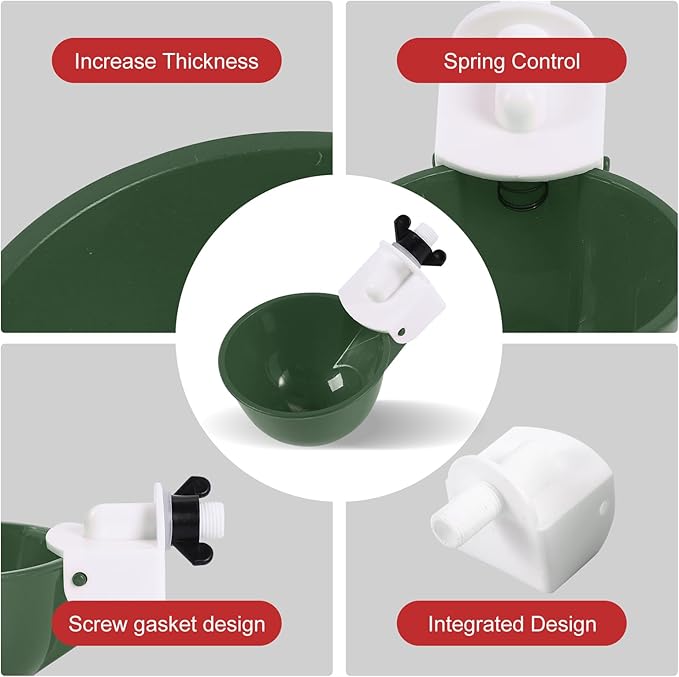 Chicken Waterer Cups (16 Pack/Green) - DIY Automatic Large Chicken Water Feeder for Ducks Quail and Various Poultry Dispenser with Matching Drill, Double Rubber Ring, Not Leaking Wate