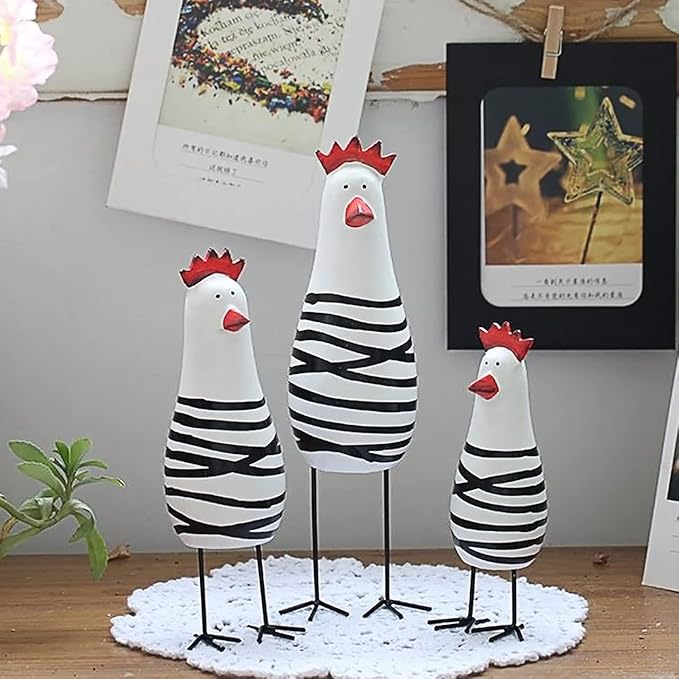 Greencherry Wood Cute Chicken Chook Carving Figurines for Home Decor Pack of 3 Pcs
