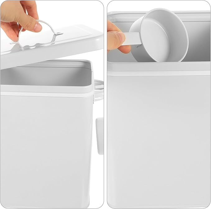 DOITOOL Metal Food Storage Bucket for Kitchen and Pet Food with Lid White Iron Laundry Powder and Grain Container for Pantry Organization