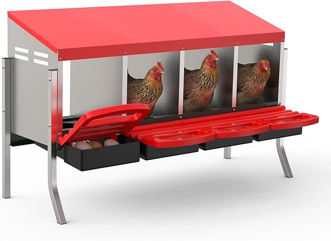 Chicken Nesting Boxes, 4 Hole Metal Rollaway Nest Box for Laying Hens with Cleanable Pull-Out Trays Wall Mount or Placed Design for Easy Egg Collection & Cleaning(Includes Legs)