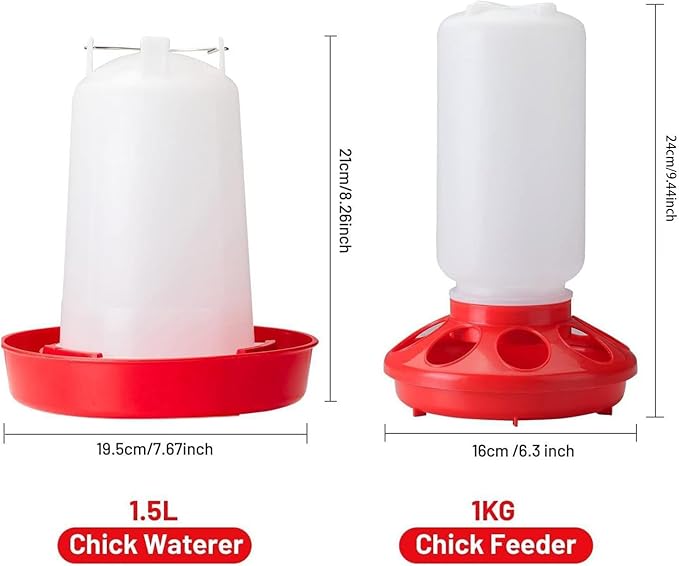 1kg Poultry Feeder and 1.5L Chick Waterer Starter Kits Poultry Feeding Equipment Quail Feeder Duck Feeder for Chicks Backyard