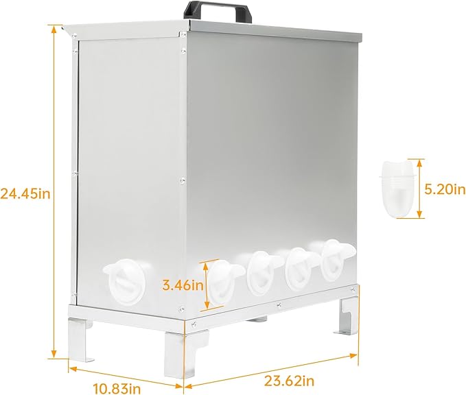 Chicken Feeder 10-Port No Waste Poultry Feeders for Chickens, Ducks, Geese, Poultry Large Gravity Feeder w/Raised Leg and Locking Lid Steel+Plastic Galvanized Silvery