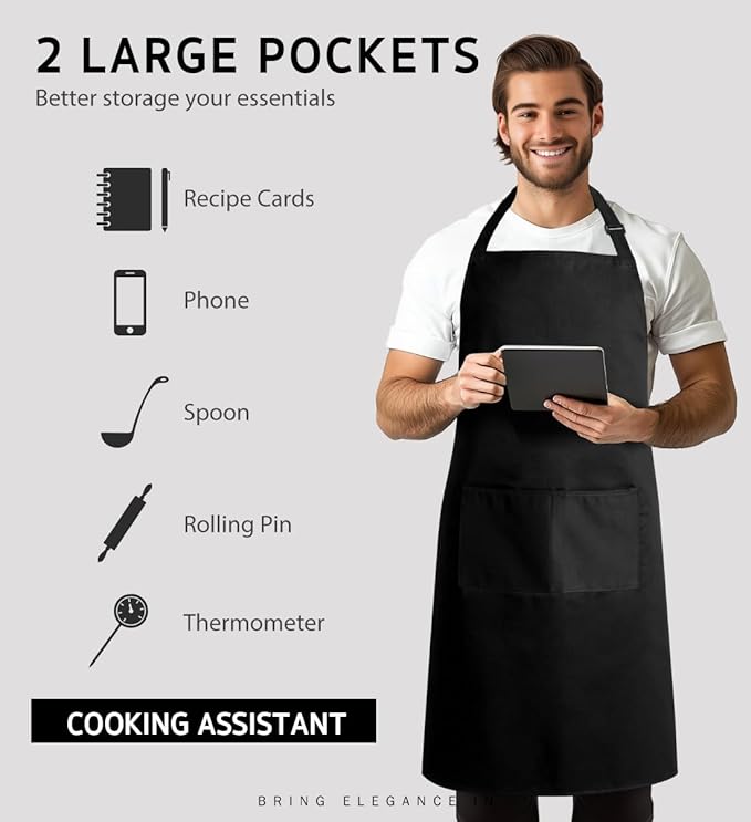 Syntus Adjustable Bib Apron with 2 Pockets Cooking Kitchen Aprons for Women Men Chef
