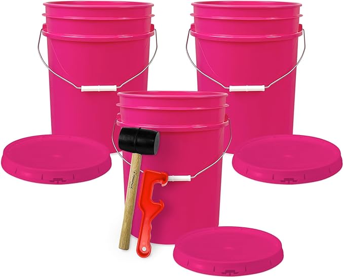 ePackageSupply 5 Gallon Plastic Bucket with Airtight Lid | Made in USA | Food Grade Bucket | BPA-Free | Heavy Duty 90 Mil All Purpose Pail | One 12" Rubber Mallet & One Lid Opener Included | 3 Pack