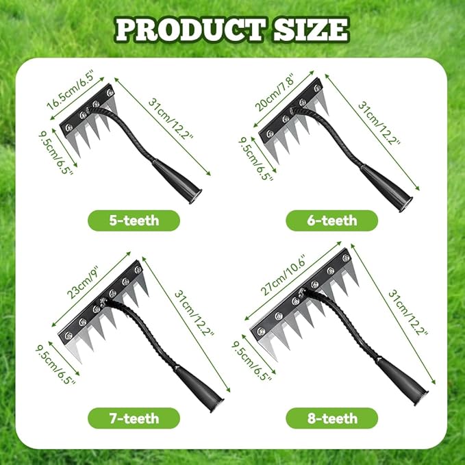 Detachable Gardening Hand Weeder Tool, Manual Weeder Claw Remover, Weed Puller Rake, Detachable Garden Hand Weeder Tool, Effective Uprooting for Lawn Garden Yard Vegetable Backyard Farm (8 Tines)