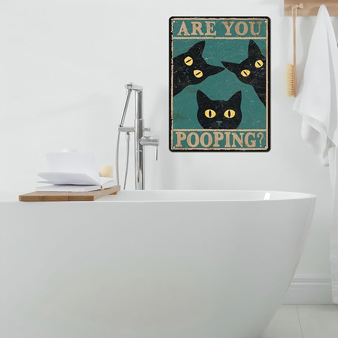 Black Cat Vintage Tin Sign Are You Pooping Metal Tin Sign for Bathroom Decor Poster 12 * 16inch