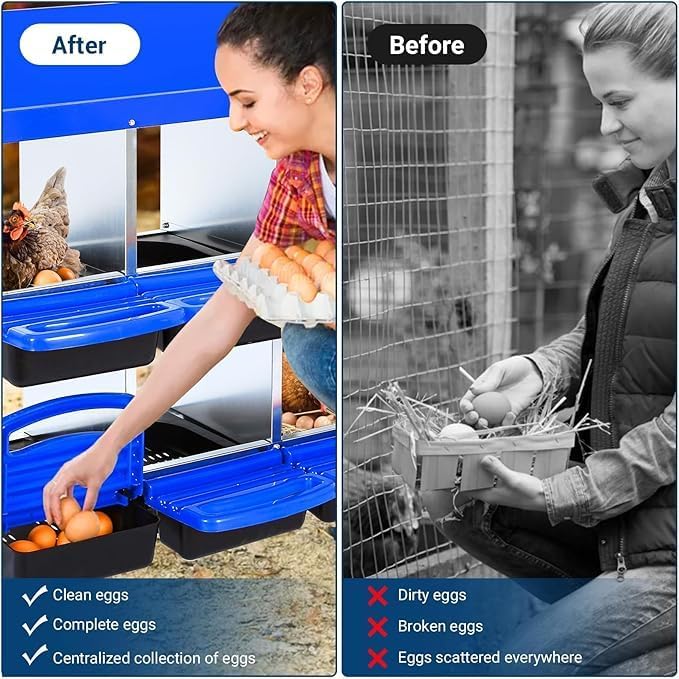Chicken Nesting Box, 6-Compartment Egg Laying Box, Convenient for Collecting Eggs, Ventilated Poultry House Equipment in Metal Chicken Coop, Suitable for Hens and Ducks, (Blue, with Stand)