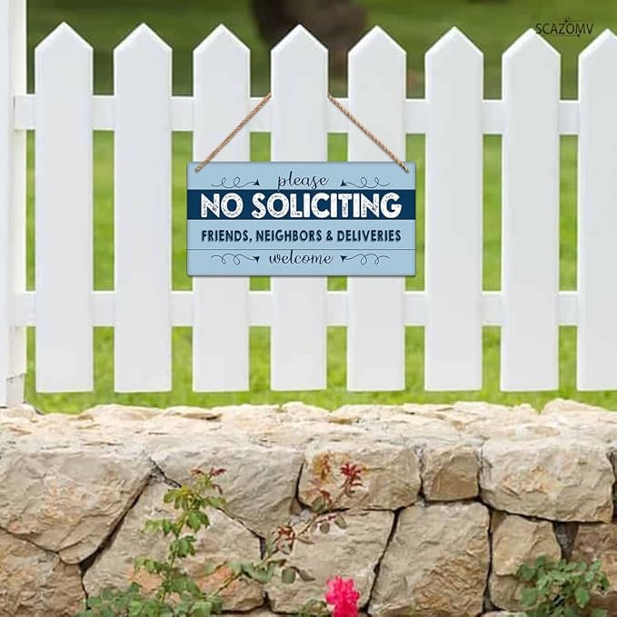 SCAZOMV Please No Soliciting Friends Neighbors Deliveries Welcome Thank You Funny Rustic Wood Front Door Sign Vintage Outdoor Wall Art Hanging Plaque Porch Yard Home Farmhouse Decor 10''x 5''