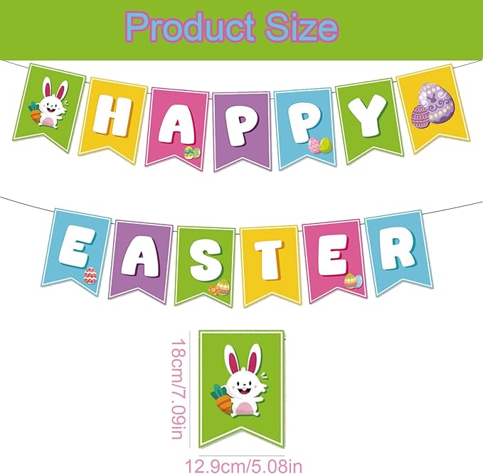 Happy Easter Banner for Easter Party Decorations Indoor Outdoor Egg Bunny Hanging Decor