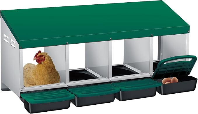 Nesting Boxes for Chickens, 4 Holes Chicken Nesting Box with Removable Tray, Easy Egg Collection, Roll Away Nesting Box for Hens, Chicken Coop, Green