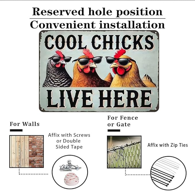 Chicken Decor Cool Chicks Live Here Vintage Tin Sign for Chicken Coop Farm Kitchen Garden Yard Decor 8x12 INCH (3830)