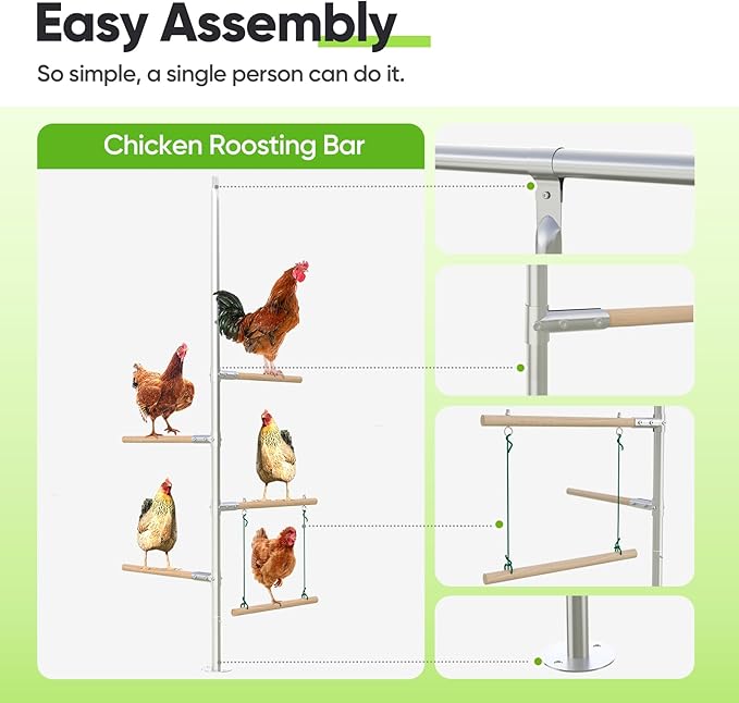 Quictent Metal Chicken Perch for Chicken Coop, Natural Wood Roosting Bar for Walk-in Run, Poultry Climbing Ladder Activity Gym Toy (Slanted Ladder)