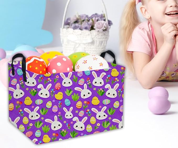 Easter Basket for Kids Gift Baskets Empty Baby Easter Basket for Boys and Girls Rectangular Toy Storage Bins Organizer Bin Box Cute room Decor for Home