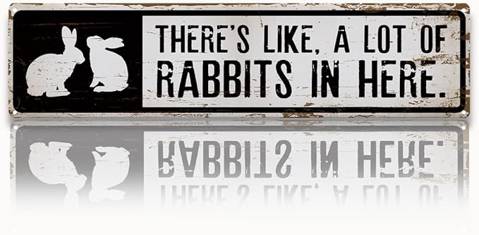 Rabbit Metal Signs, There's Like A Lot Of Rabbits in Here Sign 15.8x4 inches, Bunny Farm Decor, Decorative Wall Plaque, Rabbits Outdoor Sign for Home Garden Yard, Gift for Rabbit Lover