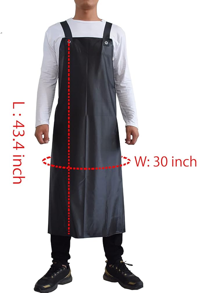 Waterproof Rubber Apron-43 Vinyl Waterproof Apron, Chemical Resistant Work Apron for Dishwashing,Dog Grooming,Cleaning,Butcher MD006-Black